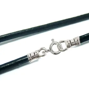 3mm Black Leather Necklace, sterling silver fixtures