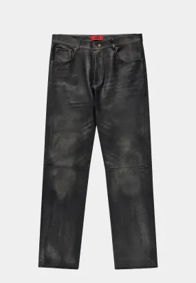 Optimized Title: 424 Black Leather Pants with Anti-Rub Treatment