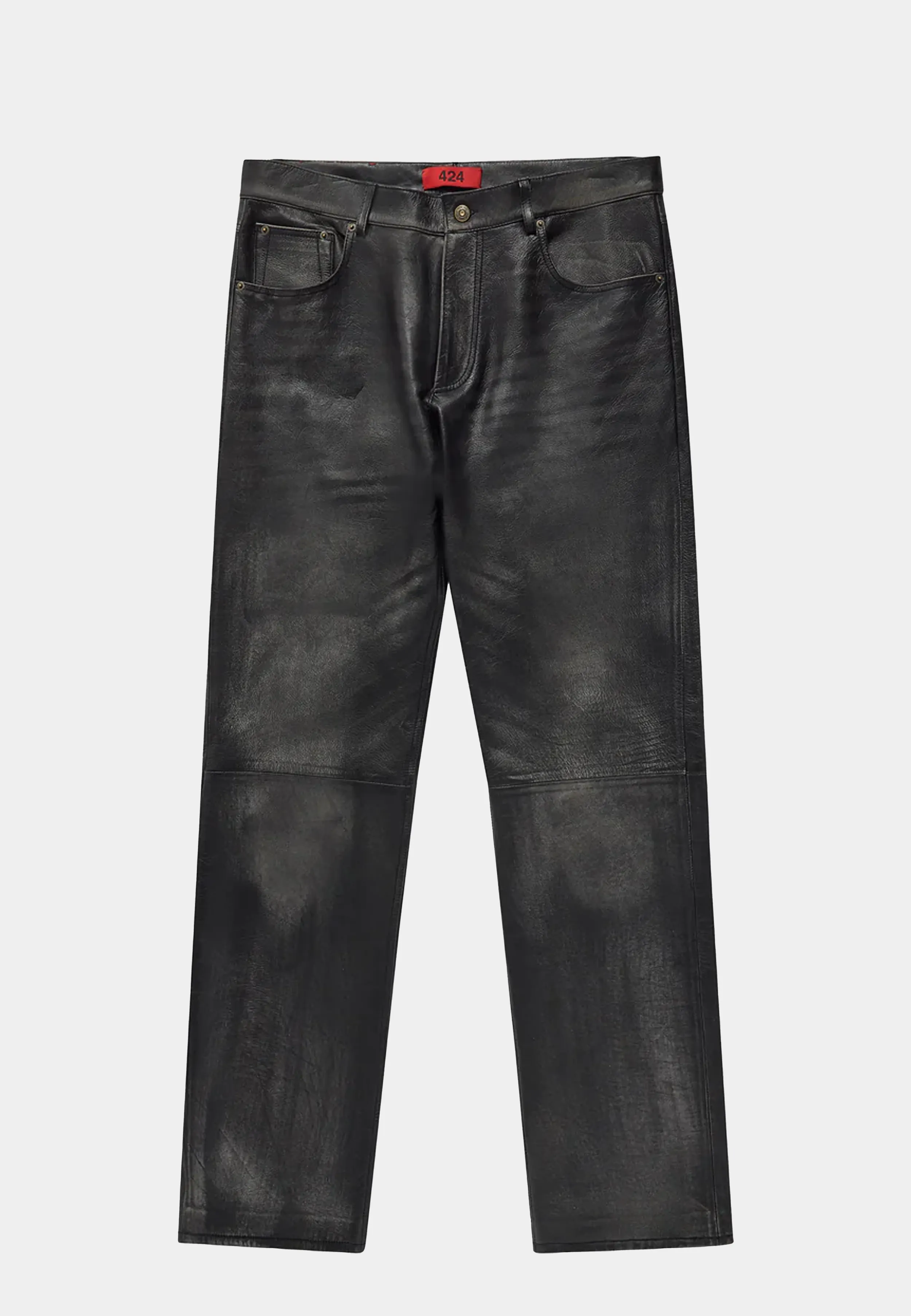 Optimized Title: 424 Black Leather Pants with Anti-Rub Treatment