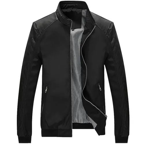 5XL Spring Men's Casual Synthetic Leather Slim Fit Thin Patchworked Jackets