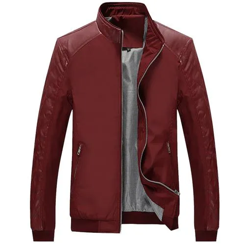 5XL Spring Men's Casual Synthetic Leather Slim Fit Thin Patchworked Jackets