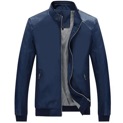 5XL Spring Men's Casual Synthetic Leather Slim Fit Thin Patchworked Jackets