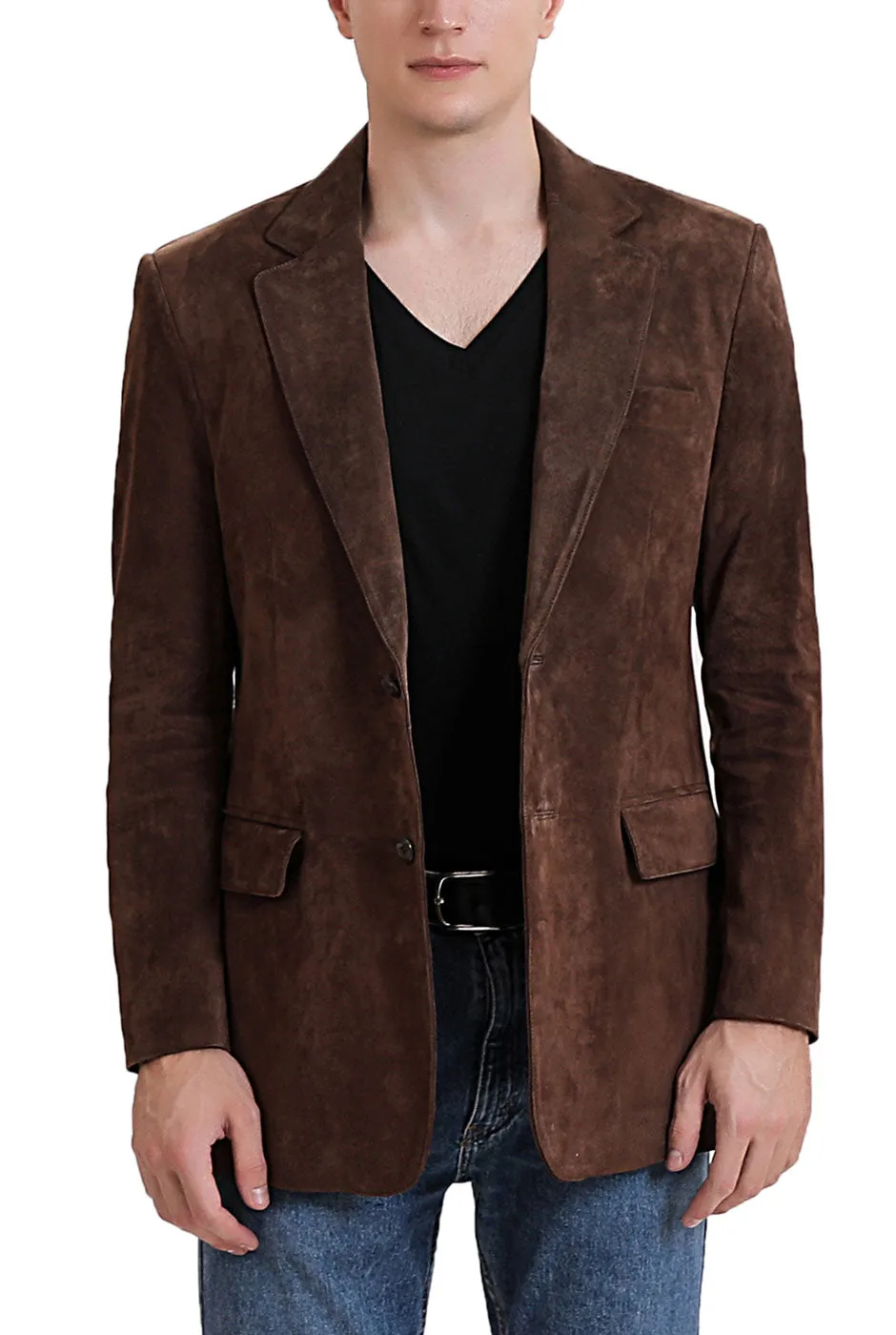 BGSD Men Cliff Classic Two-Button Suede Leather Blazer