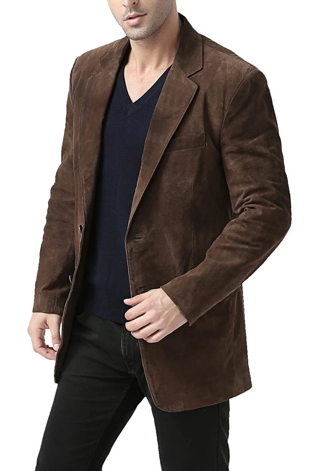 BGSD Men Cliff Classic Two-Button Suede Leather Blazer