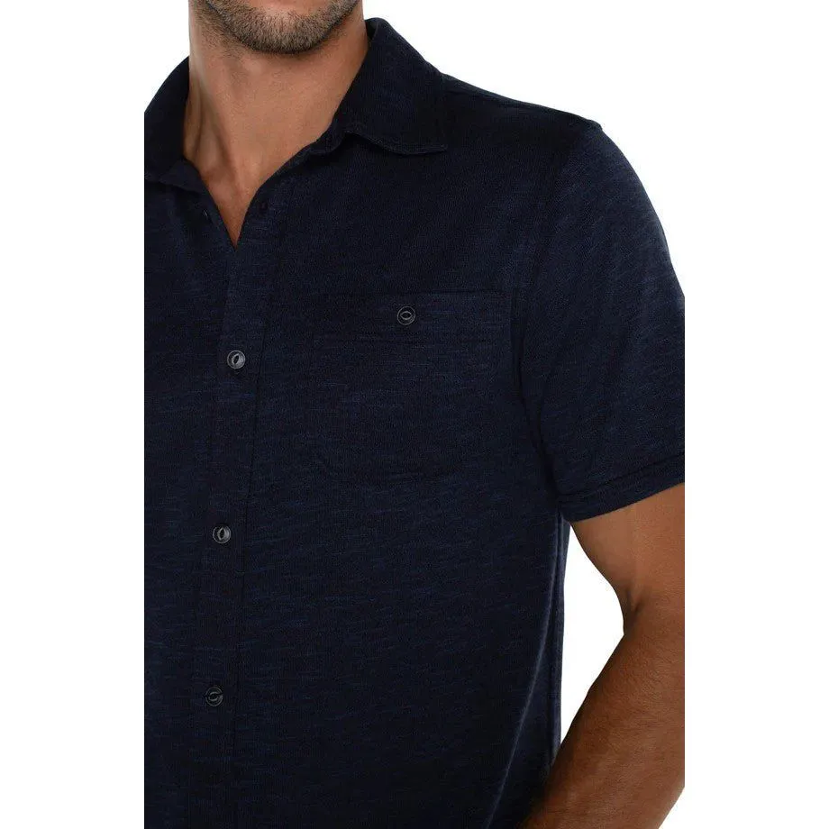 Button Up Short Sleeve Shirt - Navy/Multi-Blue