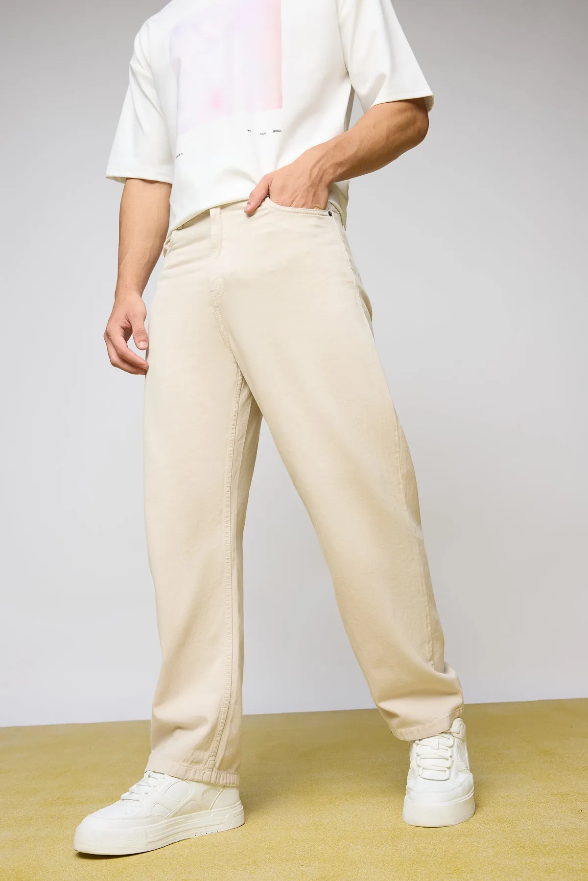 Classic Cream Mens Straight Fit Jeans optimized for e-commerce with additional modifiers could be:

Mens Classic Cream-Colored Straight Fit Premium Denim Jeans