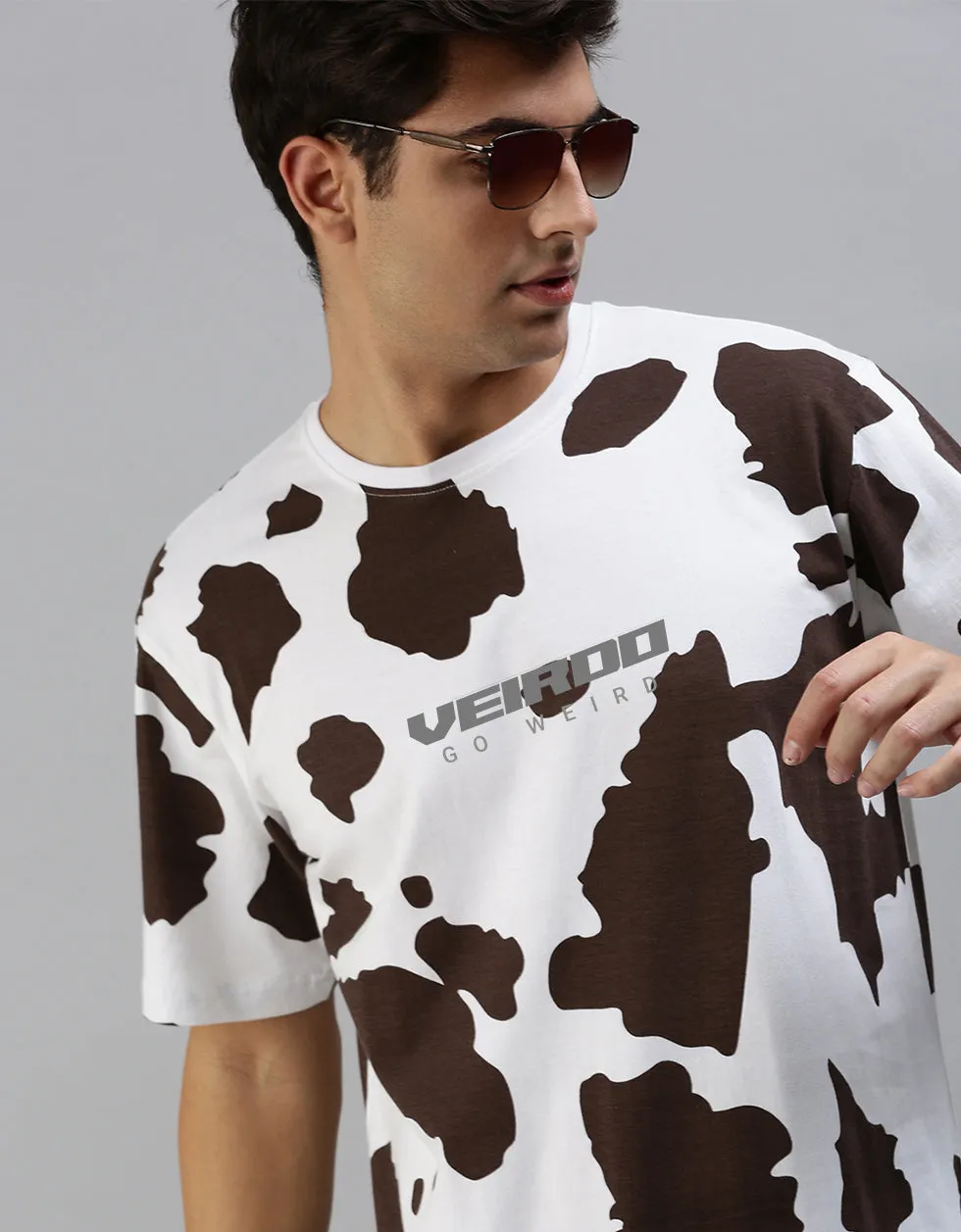 Cow Brown Oversized All Over Animal Printed Tshirt