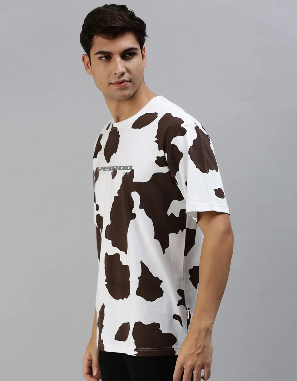 Cow Brown Oversized All Over Animal Printed Tshirt