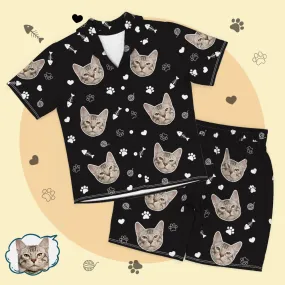 Custom Cat Face Pajamas Short Sleeved Shirt and Pants