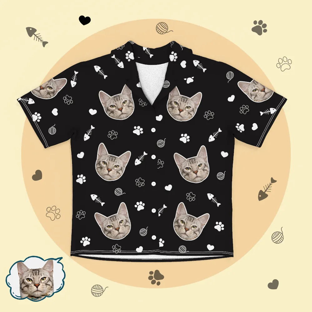 Custom Cat Face Pajamas Short Sleeved Shirt and Pants