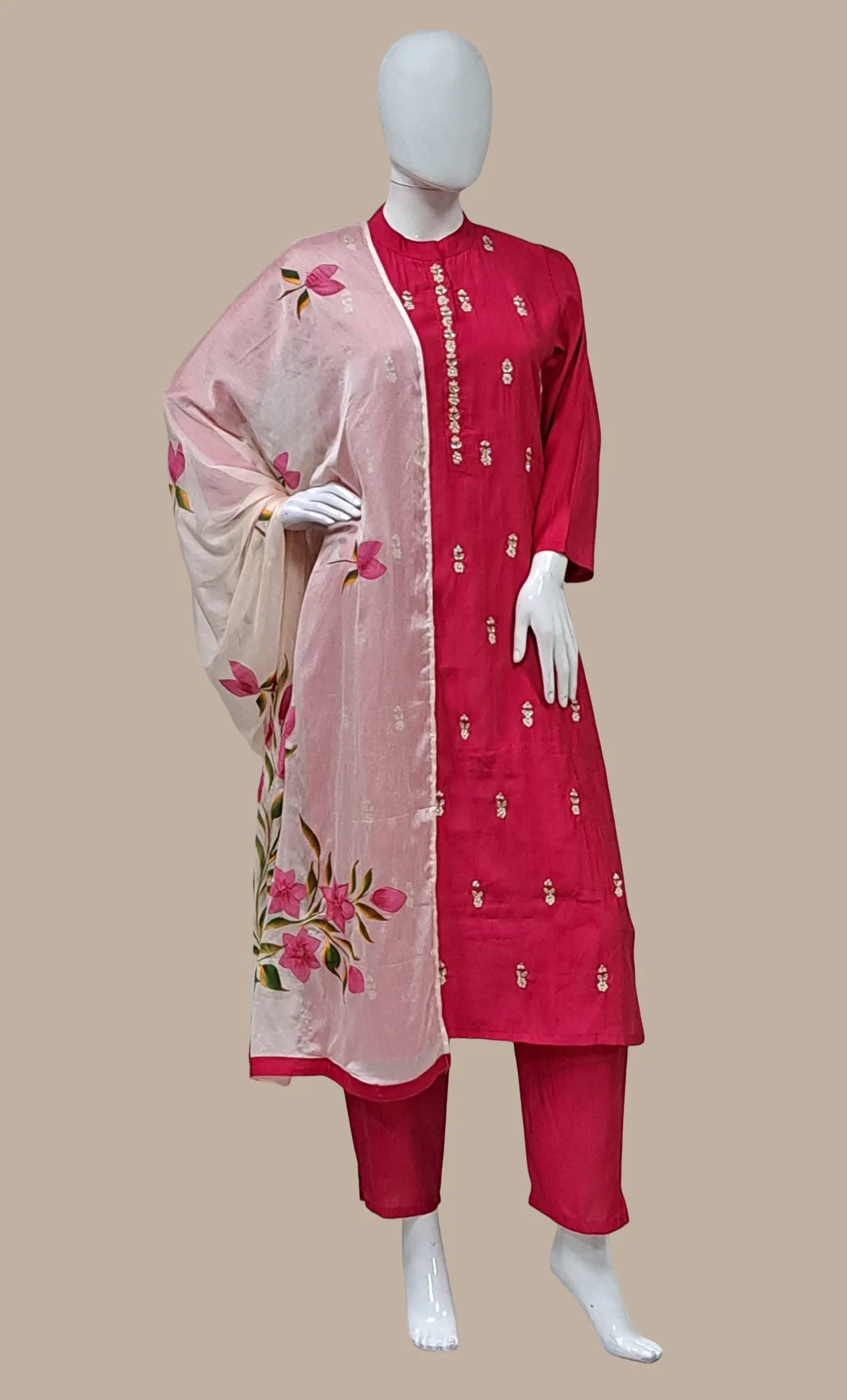 Deep Cerise Embroidered Punjabi