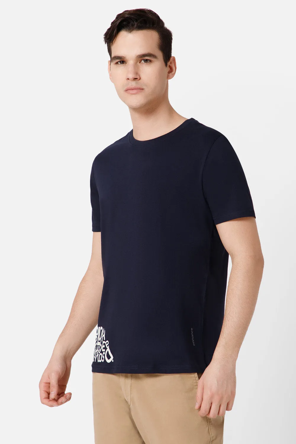 Enhance Printed Crew Neck Men's Casual T-Shirts - Navy - TS31