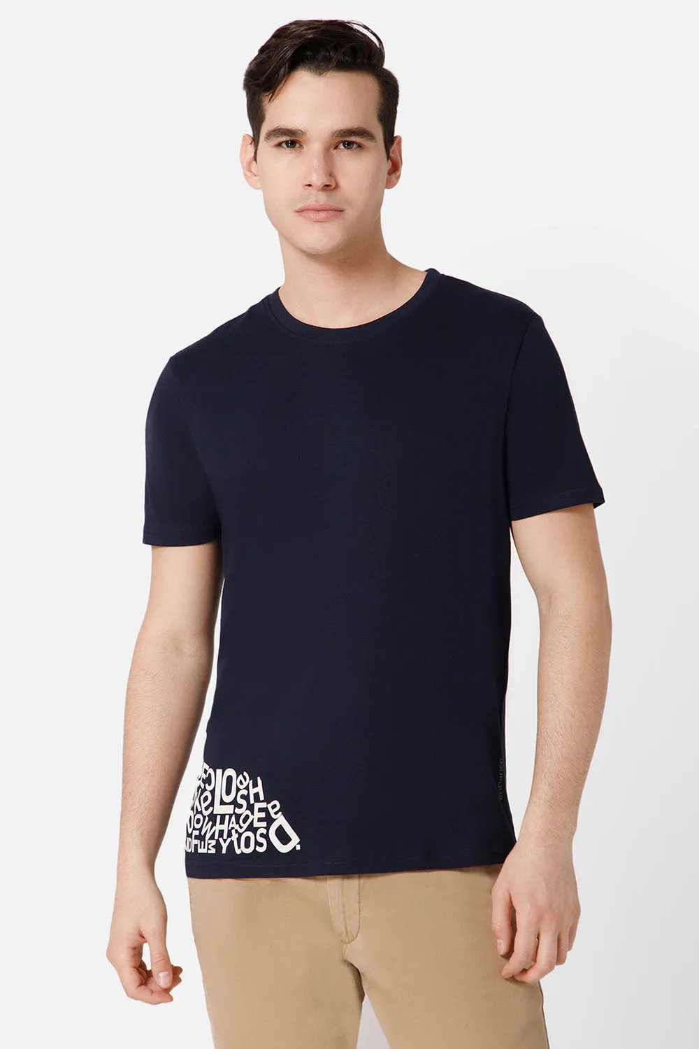 Enhance Printed Crew Neck Men's Casual T-Shirts - Navy - TS31