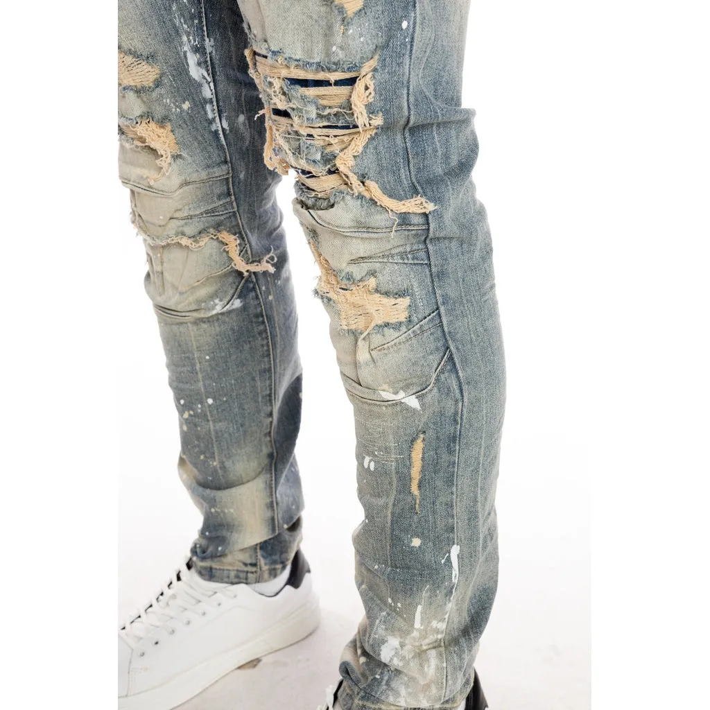 Heavy Rip & Repair Fashion Jeans - Chester Blue