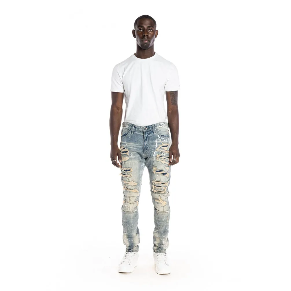 Heavy Rip & Repair Fashion Jeans - Chester Blue