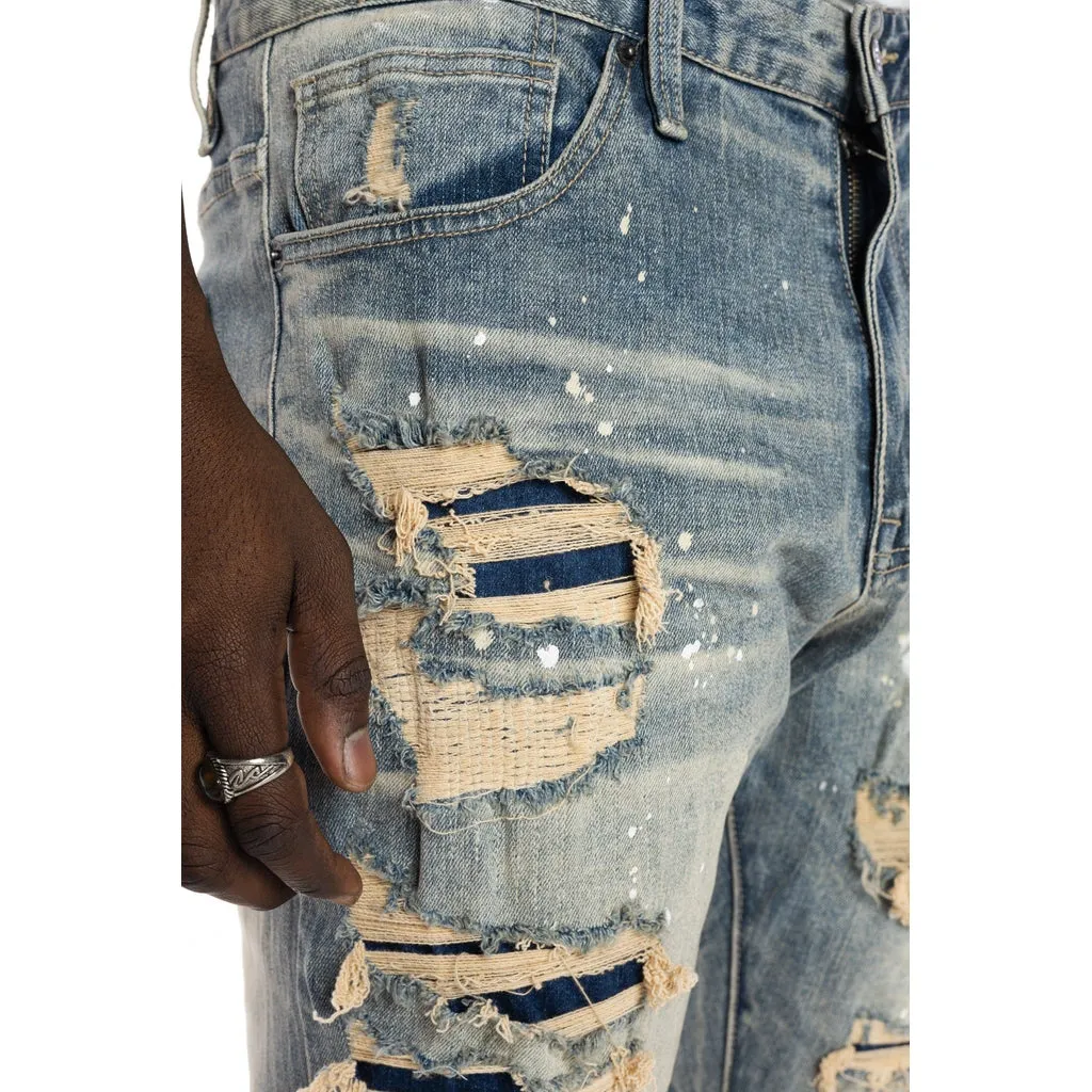 Heavy Rip & Repair Fashion Jeans - Chester Blue