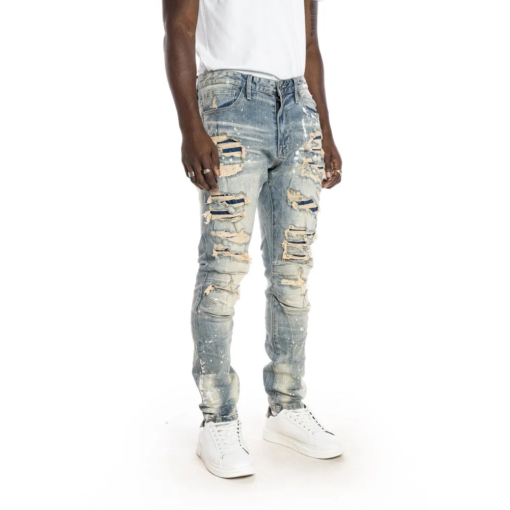 Heavy Rip & Repair Fashion Jeans - Chester Blue