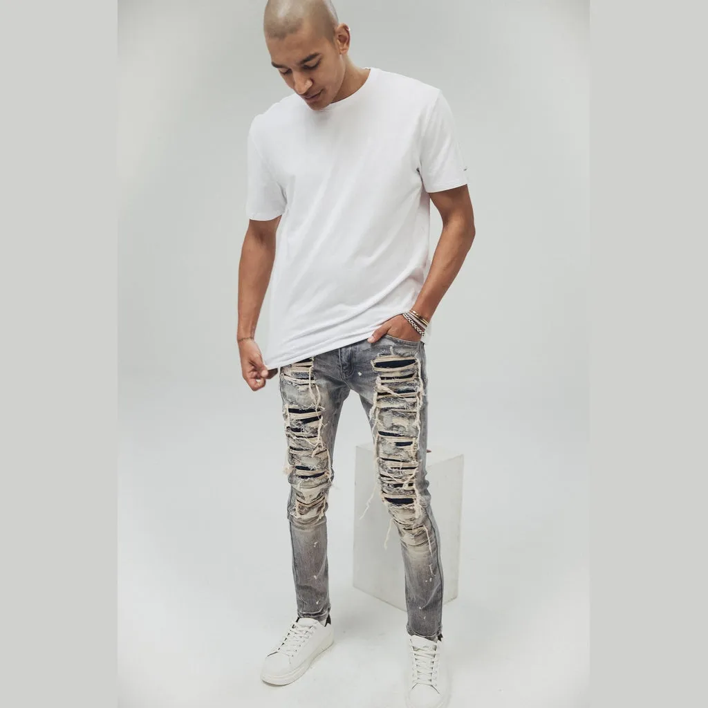 Heavy Rip & Repair Fashion Jeans - Chester Blue