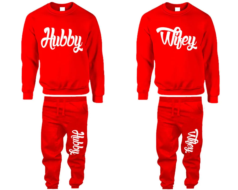 Hubby Wifey Couple Matching Crewneck Sweaters and Jogger Pants Top & Bottom Sets