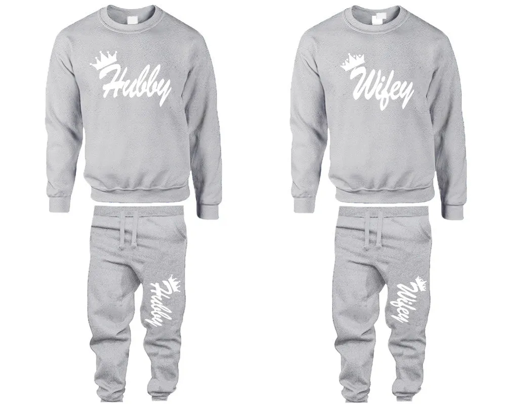 Hubby Wifey Couple Matching Top Bottom Set Sweaters and Jogger Pants