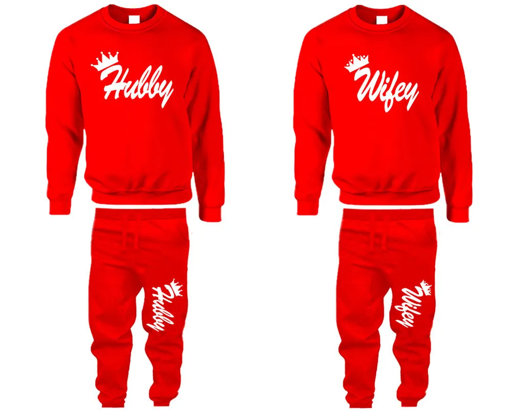 Hubby Wifey Couple Matching Top Bottom Set Sweaters and Jogger Pants