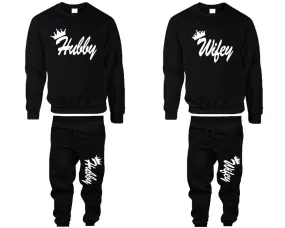 Hubby Wifey Couple Matching Top Bottom Set Sweaters and Jogger Pants