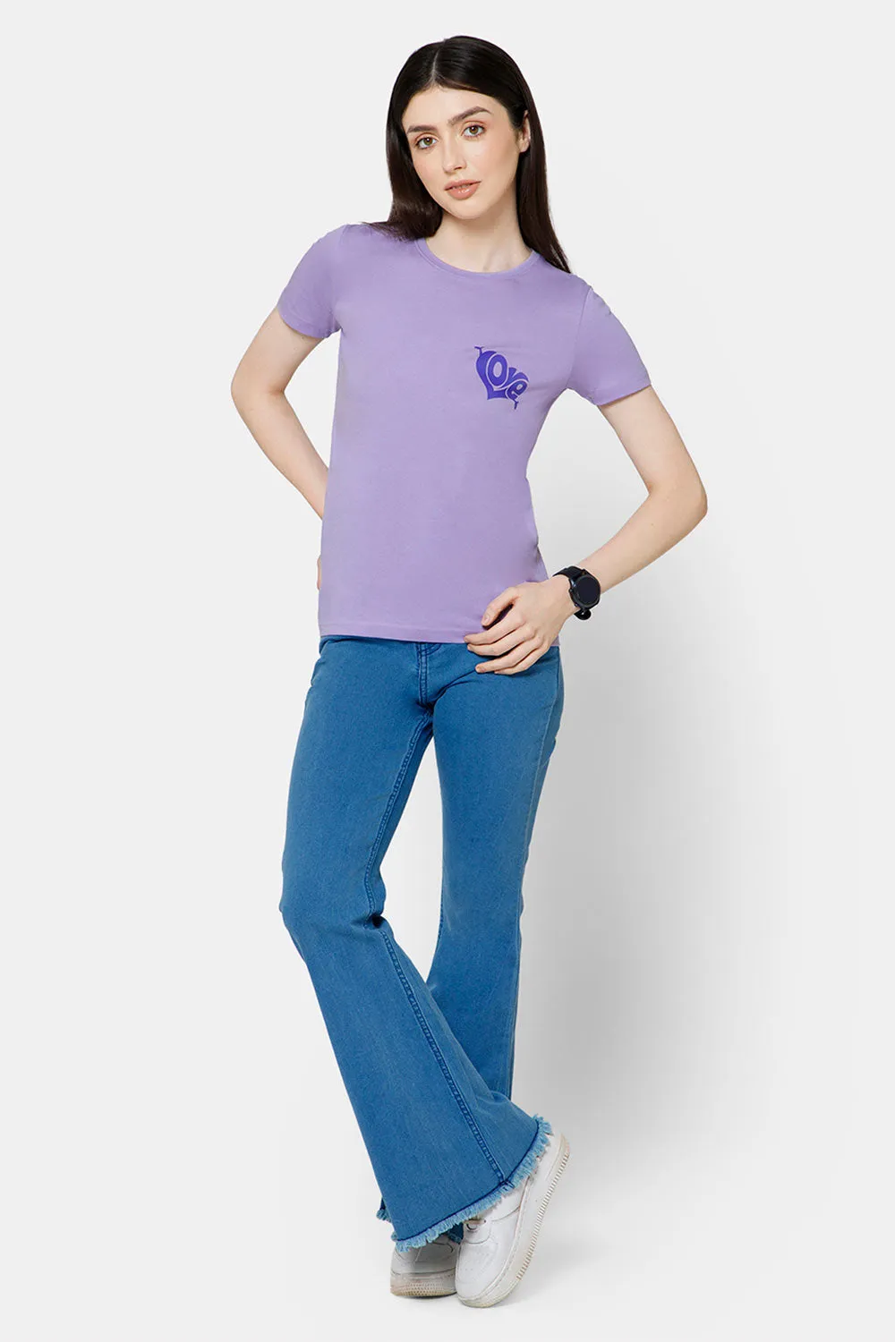 Jusperf Women's Printed Crew Neck Casual T-Shirt - Lilac - TS34