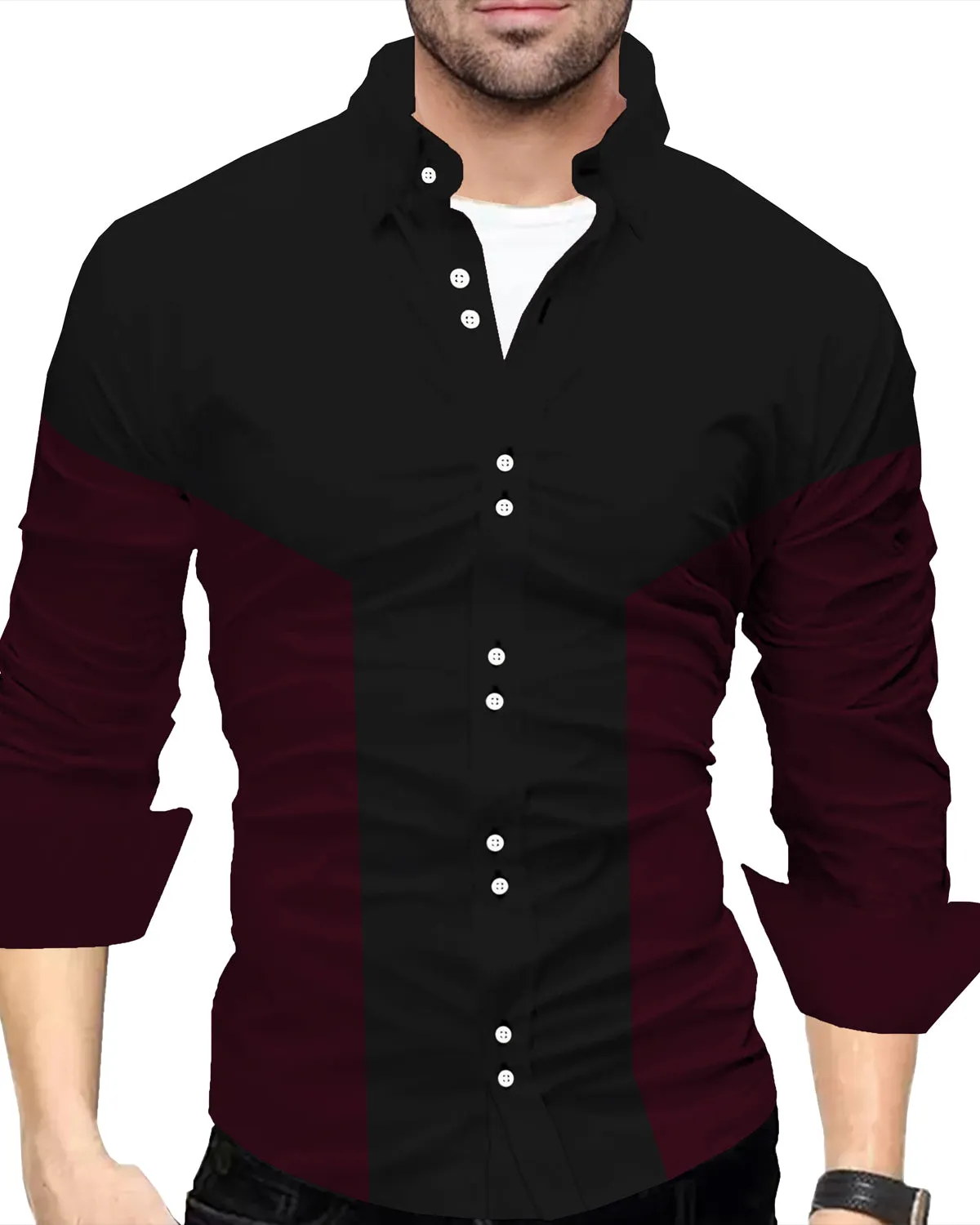 MEN FULL HAND BLACK-MAROON SHIRT