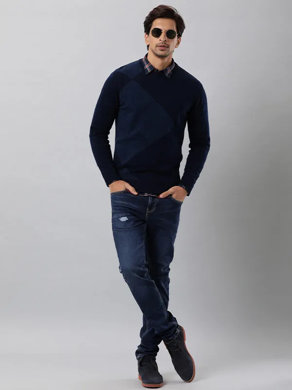 Men Jacquard Full Sleeve Crew Neck Sweater