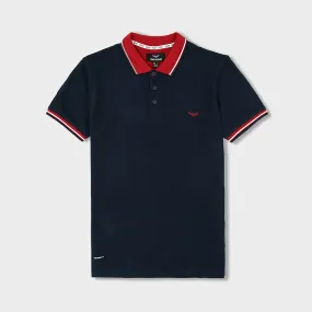 Men Slim Fit Embroidered Navy Pique Polo Shirt