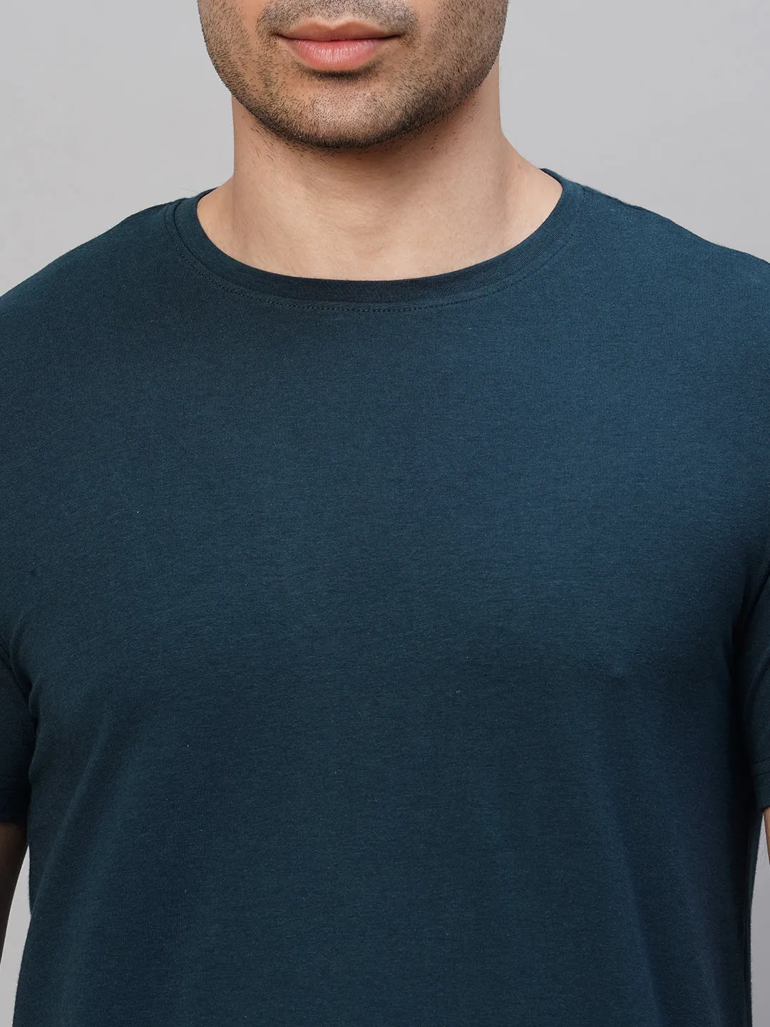 Men's Dark Blue Cotton Bamboo Elastane Regular Fit Tshirt