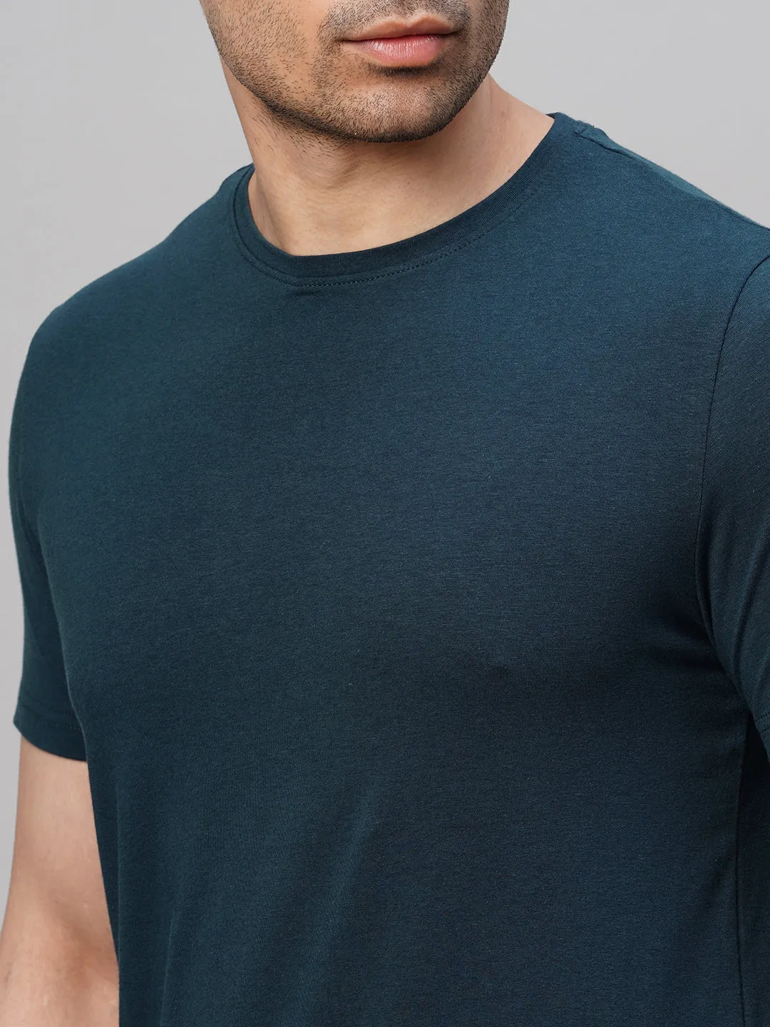 Men's Dark Blue Cotton Bamboo Elastane Regular Fit Tshirt