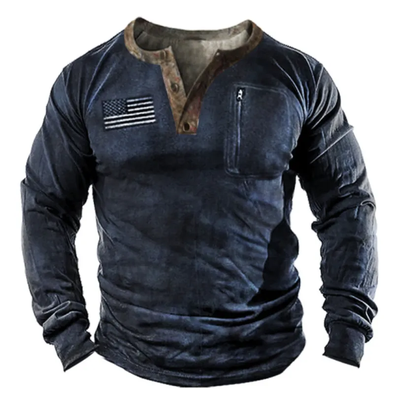 Men's Fall Vintage Distressed Printed Long Sleeve T-Shirts