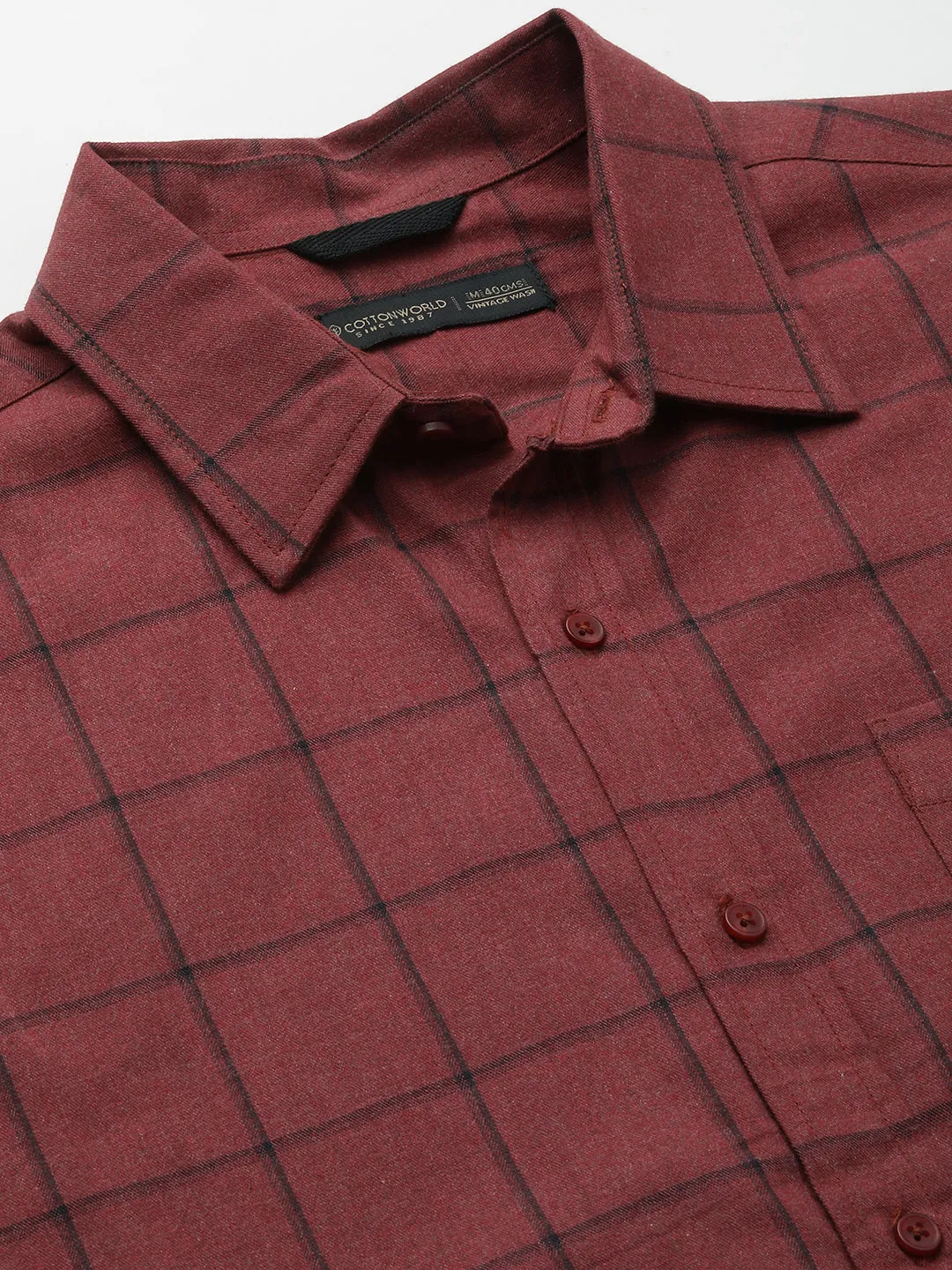 Men's Maroon Cotton Regular Fit Shirt