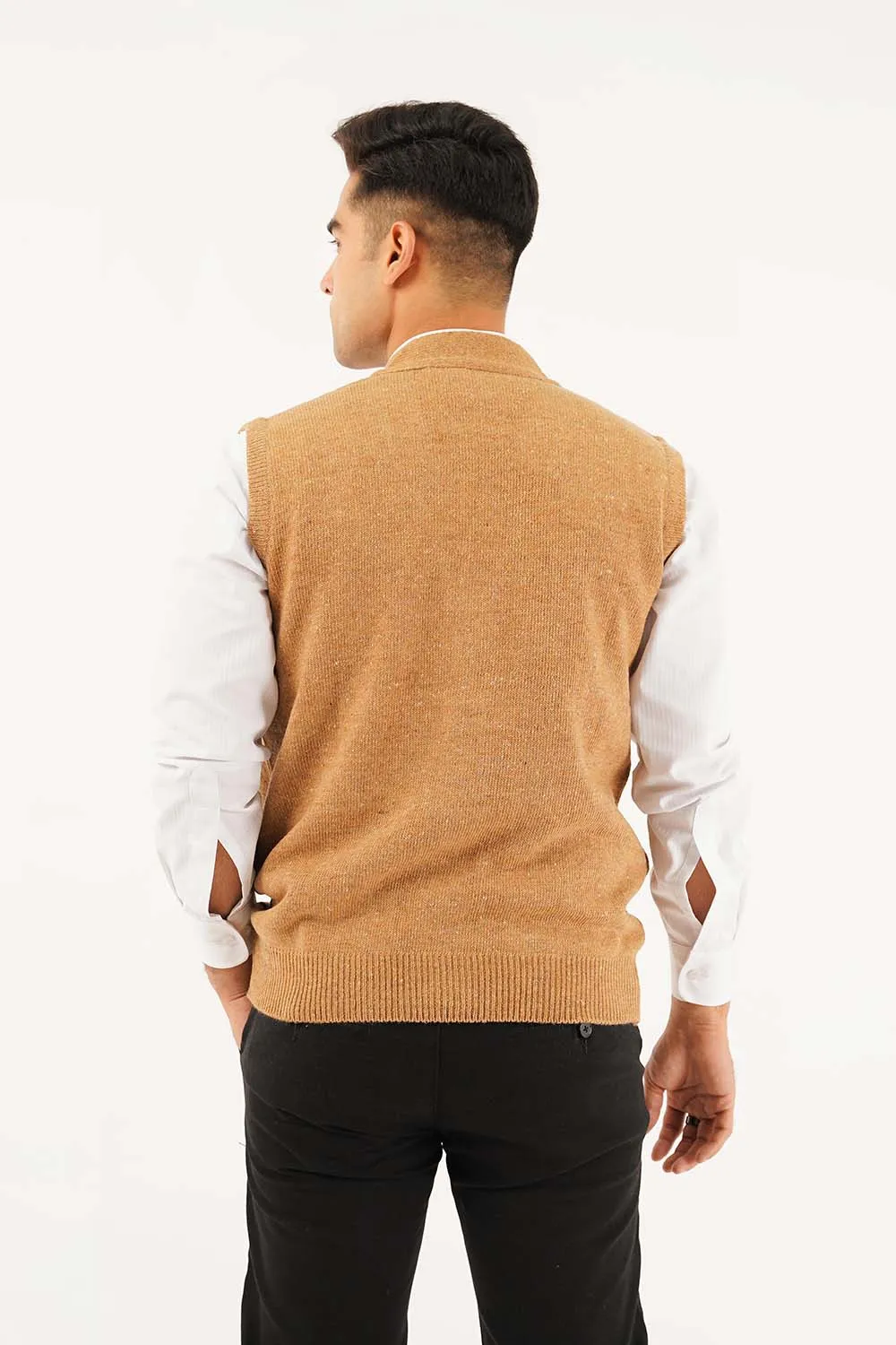 Men's Sleeve Less V-Neck Cardigan Sweater