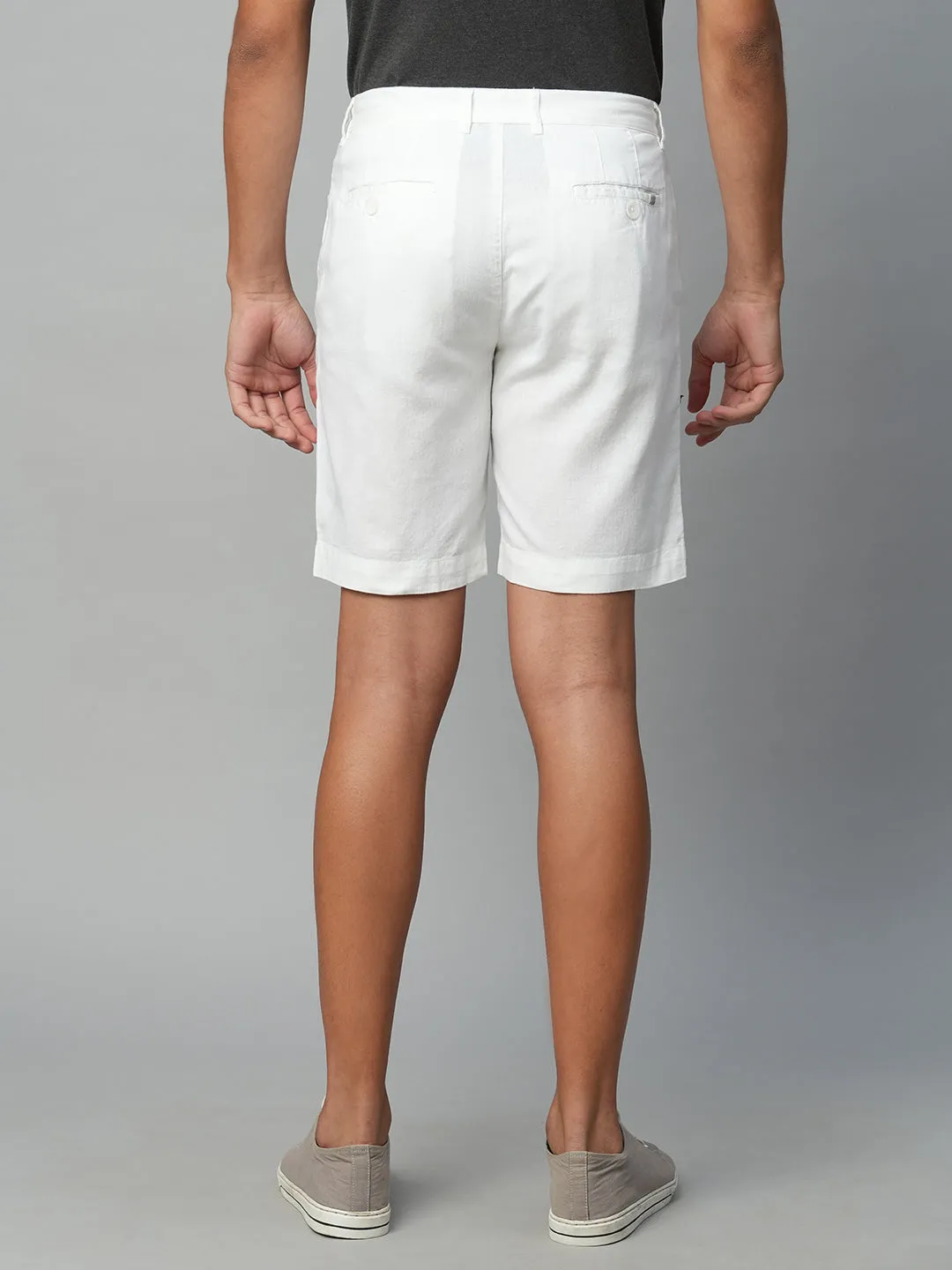 Men's White Cotton Linen Regular Fit Shorts