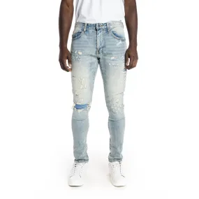 Rip And Repair Semi Basic Jeans - Bowery Blue