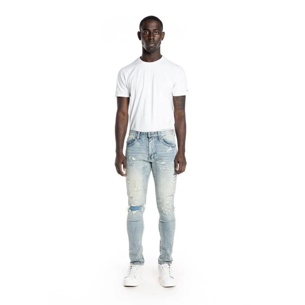 Rip And Repair Semi Basic Jeans - Bowery Blue