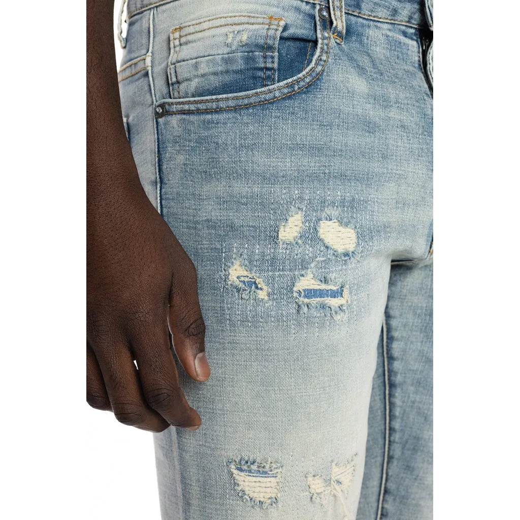 Rip And Repair Semi Basic Jeans - Bowery Blue