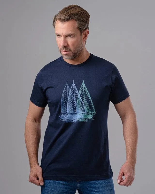 ROUND NECK PRINTED T-SHIRT - NAVY