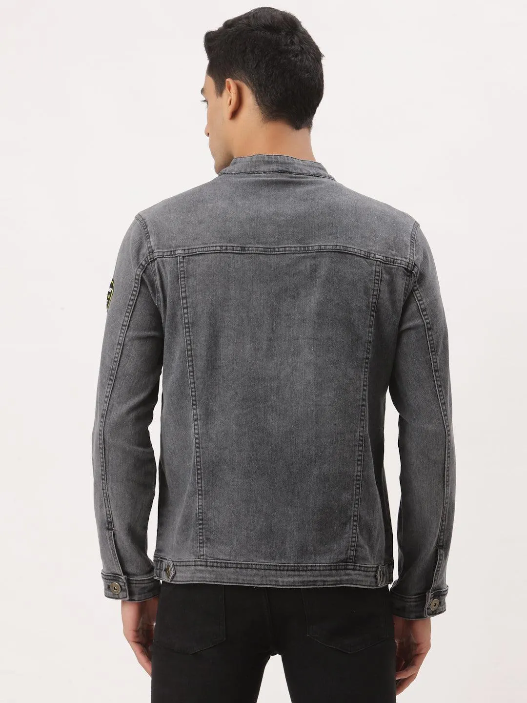 Style Quotient Men Grey Washed Denim Jacket